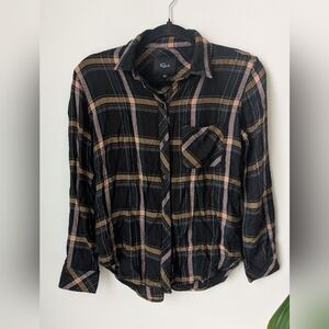 Rails Hunter Plaid Button-Down Shirt – Midnight Teal/Mustard – Size XXS
